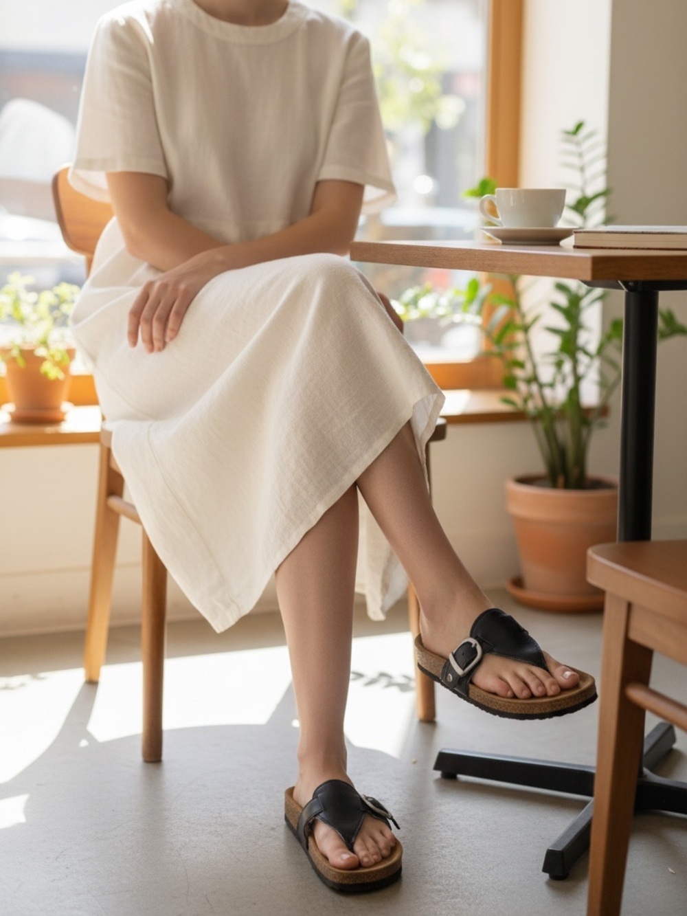 UGG Black Leather Lamb’s Wool Sandals Birk Style